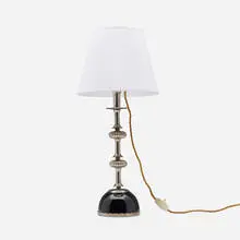 Christian Dior, Table lamp, c. 1955, chrome-plated brass, enameled brass, paper