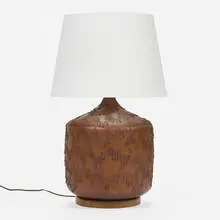 David Cressey, Table lamp, c. 1965, glazed stoneware, oak, fabric