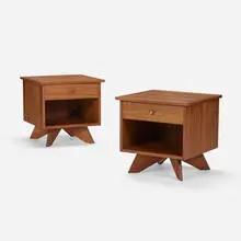 George Nakashima, Origins nightstands model 215, pair, 1959, walnut, brass