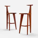 Custom Concordia bar stools, pair by Mira Nakashima, 2008, American black walnut, bubinga, sold Apr 2024