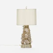 Carole Stupell, Crystal lamp, c. 1945, quartz, silvered wood, silk