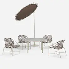Brown Jordan, Kantan outdoor furniture suite from the Roth Residence, Beverly Hills, c. 1963, enameled aluminum, vinyl, tempered glass