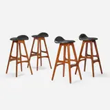 Erik Buck, Stools model OD61, set of four, c. 1964, teak, rosewood, leather upholstery