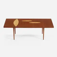 Tapio Wirkkala, Coffee table, model 9015, c. 1965, teak with inlaid birch, hazelwood and padouk