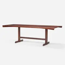 Dining table by Jorge Zalszupin, c. 1960, jacaranda, chrome-plated steel, sold Apr 2024