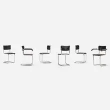 Mart Stam, Chairs, set of six, 1932, lacquered wood, chrome-plated steel