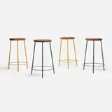 Stools from Chandigarh, set of four by Pierre Jeanneret, c. 1960, enameled steel, teak, sold Apr 2024