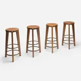 Stools from Punjab University, set of four by Pierre Jeanneret, c. 1965-66, teak, enameled steel, sold Apr 2024