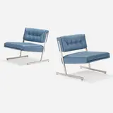 Harvey Probber, Sling lounge chairs, pair, c. 1968, leather, stainless steel