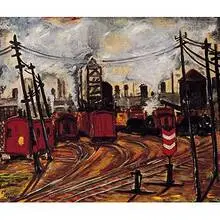Copeland Burg, Untitled (Train Yard), c. 1940, oil on canvas