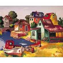 Jan Matulka, Old Boat and Houses, c. 1930, oil on canvas