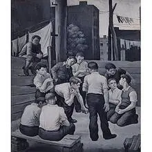 Daniel Celentano, Dice Playing, c. 1940, oil on board