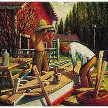 Frank Myslive, Going Fishing, 1940, oil on burlap