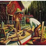 Frank Myslive, Going Fishing, 1940, oil on burlap