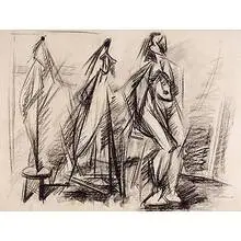 Untitled (Three Figures) by Hans Burkhardt, 1941, charcoal on paper, sold Dec 2000