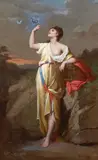 Hippolyte Lazerges, Femme avec des oiseaux, oil on panel