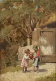 Joseph Eugen Hörwarter, Siblings sharing a water jug, oil on panel
