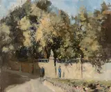 Louis Auguste Victor Henno, A stroll through the park, oil on masonite