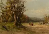 Piet Schipperus, A horse-drawn cart in a wooded landscape, oil on canvas