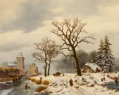 Wouter Janssen, A frozen winter landscape with figures, oil on canvas