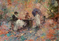 Ferruccio Rontini, In giardino, oil on canvas