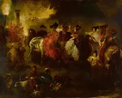 Le depart de la chasse (esquisse) by French School, oil on canvas, offered Mar 2019
