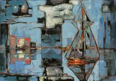 Marina di Anzio by Max Kaus, 1957, Öl auf Leinwand, auf Hartfaser aufgezogen, sold Dec 2017