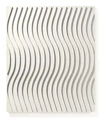 Marc Cavell, Gewellte Form, 1971, Edelstahl-Lamellen und Acryl auf Holz