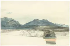 Bernhard Fries, Berglandschaft (und 1 Beigabe), Aquarell über Kreide und Bleistift auf Velin