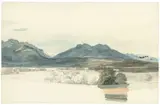 Bernhard Fries, Berglandschaft (und 1 Beigabe), Aquarell über Kreide und Bleistift auf Velin