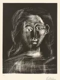 Pablo Picasso, Jacqueline aux cheveux flous, en buste, 1962, Linolstich auf Velin