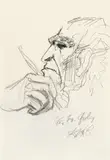 Otto Dix, Selbstportrait, 1968, Tuschfeder und Graphit auf Papier (aus einem Skizzenblock)