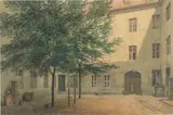 Eduard Gaertner, Hof des Joachimsthalschen Gymnasiums“ (Berlin), 1857, Aquarell über Bleistift auf chamoisfarbenem Velin