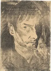 Otto Mueller, Selbstbildnis nach rechts (1), 1920, Lithografie auf dünnem Papier