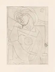Pablo Picasso, Femme nue assise, la tête appuyée sur la main, 1934, Radierung auf Velin (Wasserzeichen: Picasso)