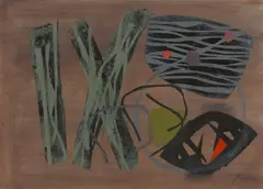 Grün und Grau by Fritz Winter, 1953, Öl auf Karton, auf Leinwand aufgezogen, sold Dec 2017