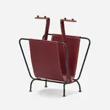 Jacques Adnet, Magazine rack, c. 1950, leatherette, enameled iron, brass