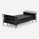 Gilles Sermadiras, Daybed, c. 1950, saddle-stitched leather over steel, leather upholstery, brass