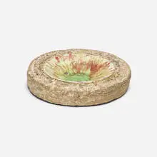 Low bowl by Glen Lukens, c. 1940, crackle-glazed earthenware, sold Feb 2024
