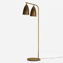 Floor lamp by Greta Magnusson Grossman, c. 1948, brass, enameled aluminum, sold Feb 2024