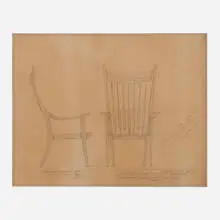 Sam Maloof, Drawing of chair for the Cedars Sinai Medical Center, 1987, graphite on tracing paper