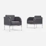 Friis & Moltke, Lounge chairs, pair, c. 1995, leather, chrome-plated steel