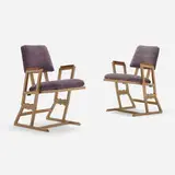 Frank Lloyd Wright, Chairs from the Kalita Humphreys Theater, Dallas, pair, 1955, upholstery, enameled steel, stained maple