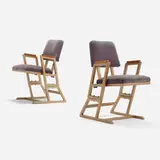 Frank Lloyd Wright, Chairs from the Kalita Humphreys Theater, Dallas, pair, 1955, upholstery, enameled steel, stained maple