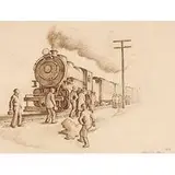 Daniel Celentano, The Train Station, 1944, sepia pencil on paper