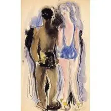Harold Cohn, Untitled (Two Figures), c. 1945, watercolor on paper
