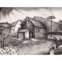 Shacks at Saugerties by Theodore Roszak, c. 1928, lithograph on paper, sold Dec 2000
