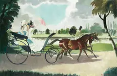 Doris Zinkeisen, Two elegant ladies riding in a barouche, oil on canvas