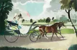 Doris Zinkeisen, Two elegant ladies riding in a barouche
