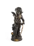 August Moreau, late 19th century French patinated and gilt bronze figure of 'Le Premier Fleche', gilt bronze